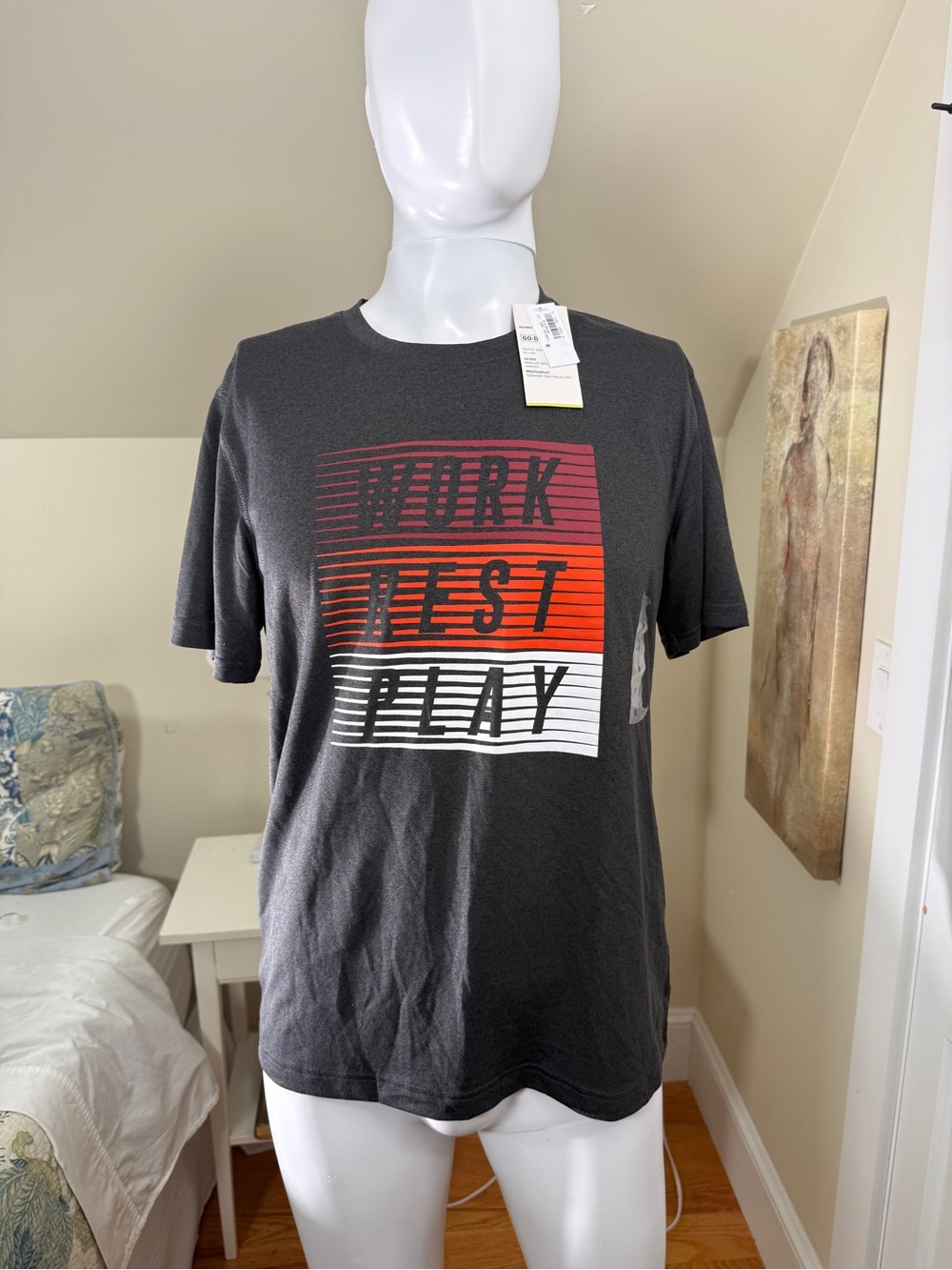 Old Navy Men's Black Graphic 'Work Rest Play' Tee with Red & White Accent